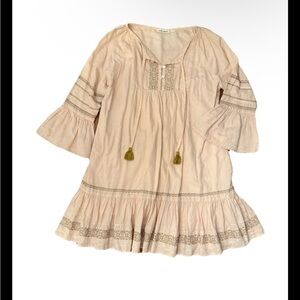 Roller Rabbit medium Pink peach mini dress ruffle embroidered